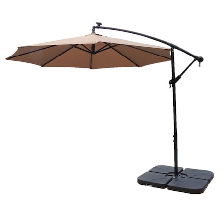 Hiland Offset Cantilever Umbrella with LED Lights in Tan with Cantilever Umbrella Base Set4pc CTC-UMB-T